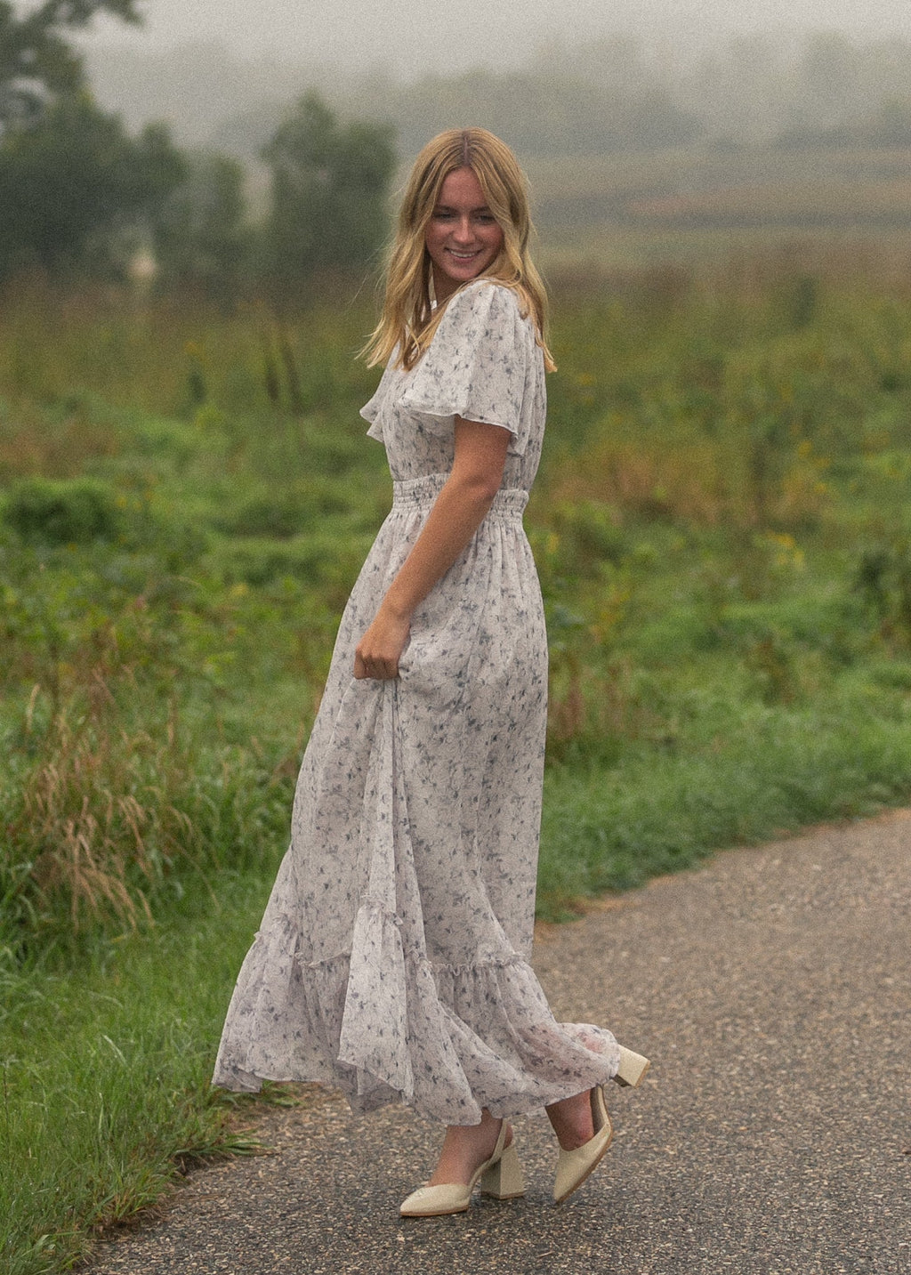 Isabella Blue Floral V Neck Maxi Dress - Two & Gathered