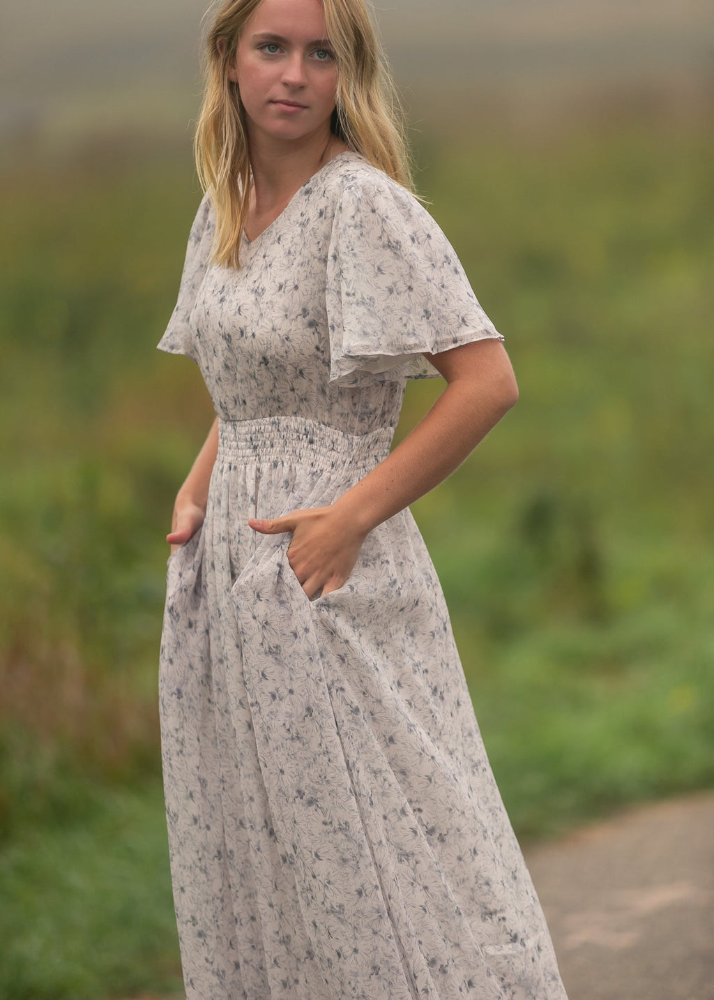 Isabella Blue Floral V Neck Maxi Dress - Two & Gathered