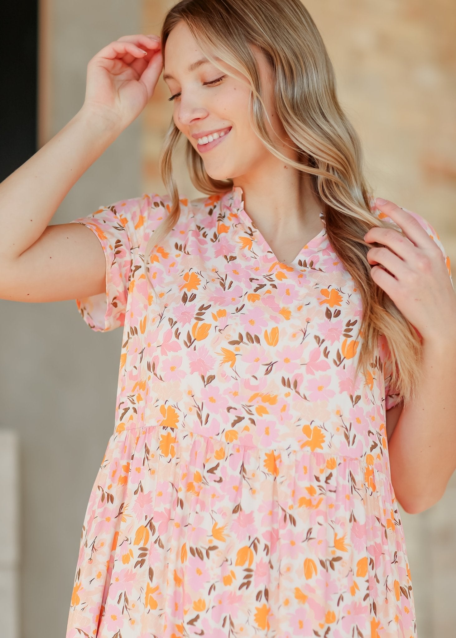 Jaydrien Floral Flutter Sleeve Midi Dress - Two & Gathered