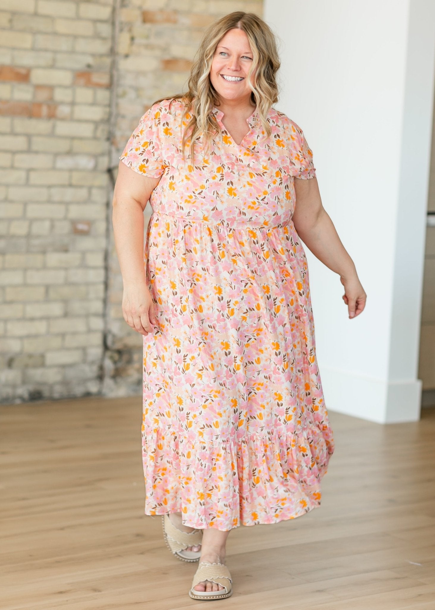 Jaydrien Floral Flutter Sleeve Midi Dress - Two & Gathered