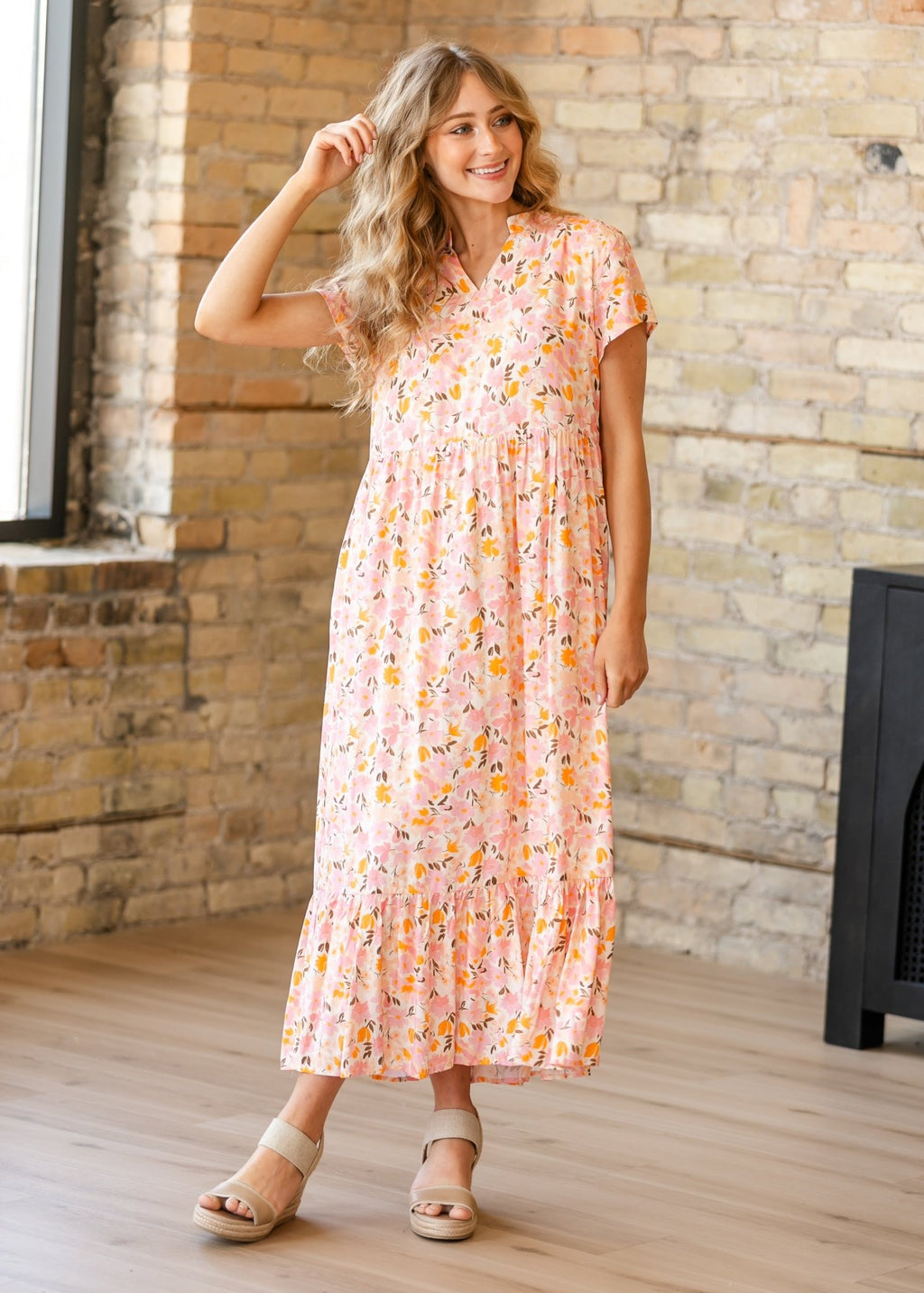 Jaydrien Floral Flutter Sleeve Midi Dress - Two & Gathered