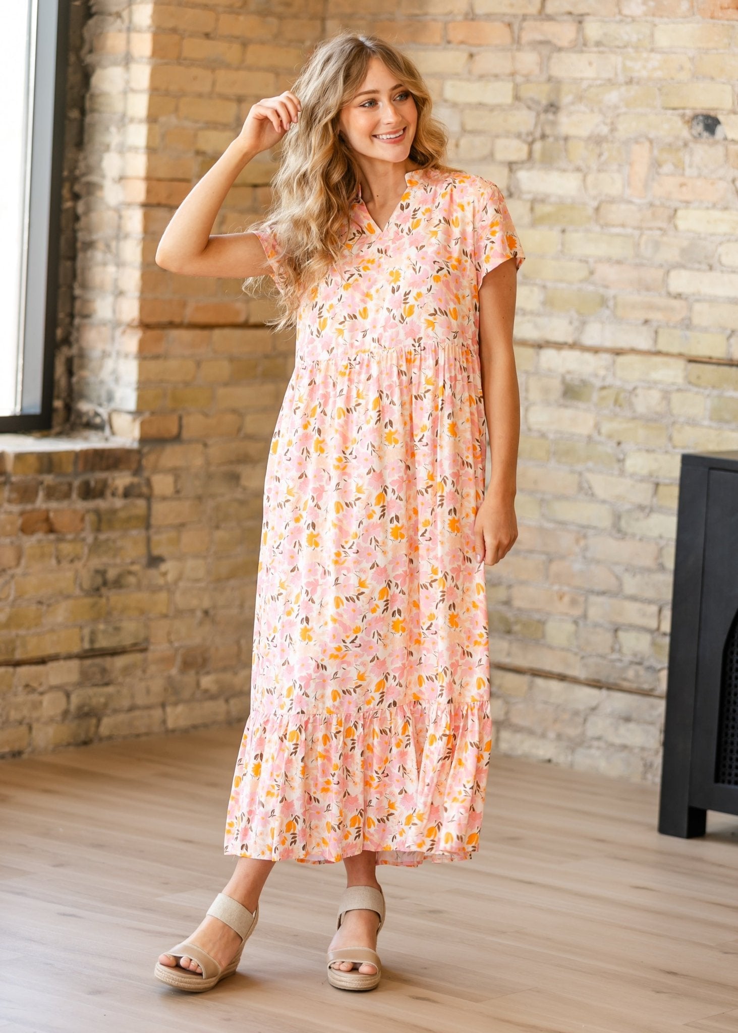 Jaydrien Floral Flutter Sleeve Midi Dress - Two & Gathered