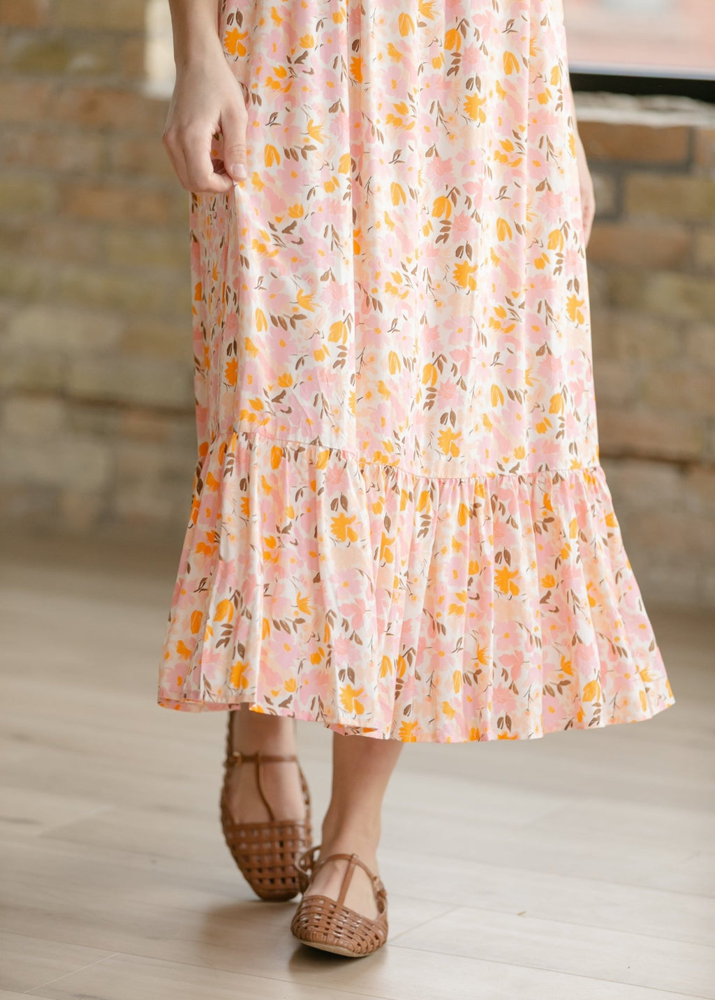 Jaydrien Floral Flutter Sleeve Midi Dress - Two & Gathered
