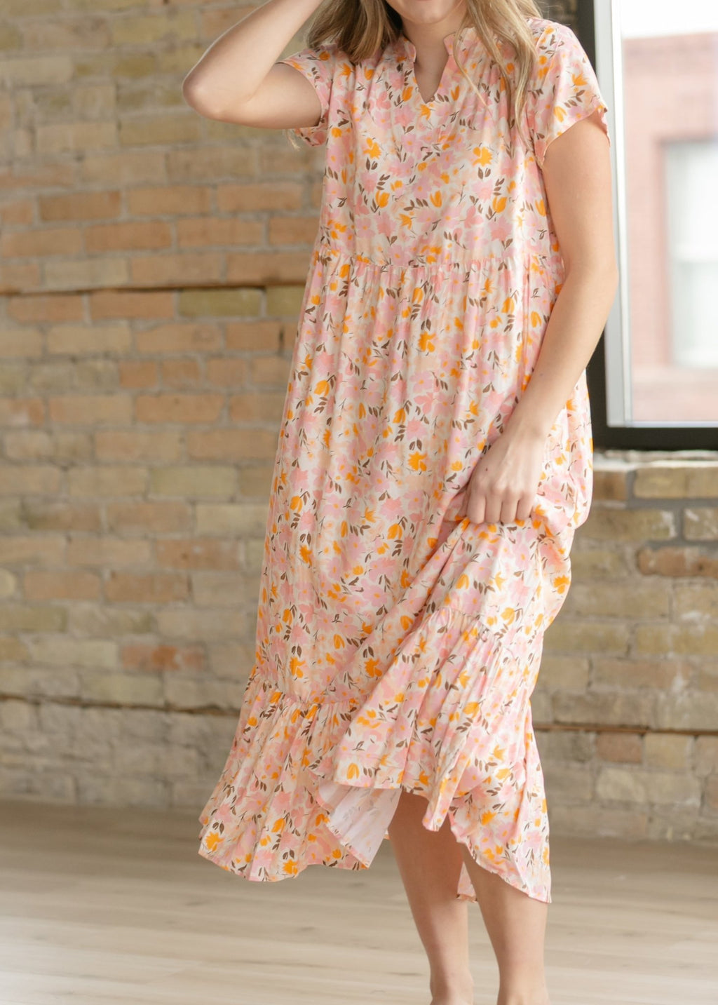 Jaydrien Floral Flutter Sleeve Midi Dress - Two & Gathered