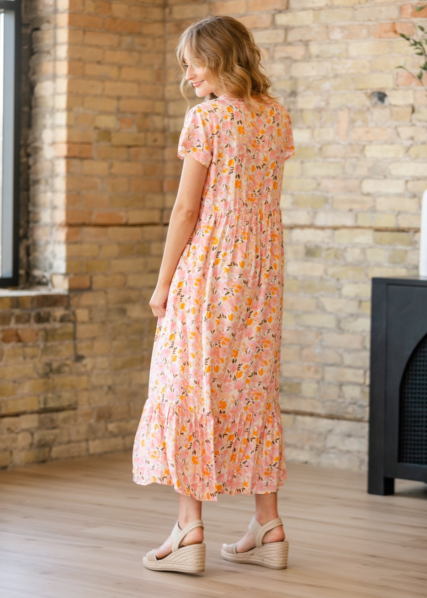 Jaydrien Floral Flutter Sleeve Midi Dress - Two & Gathered