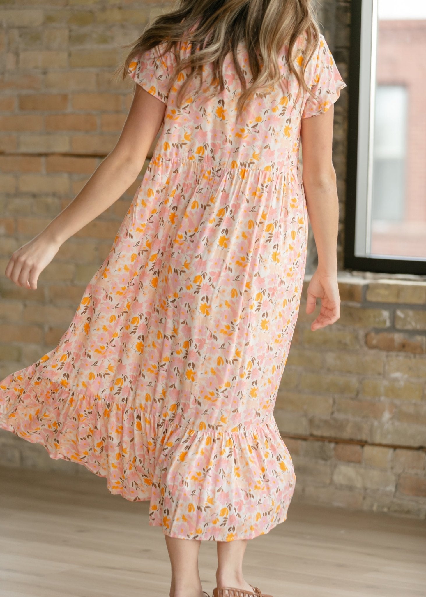 Jaydrien Floral Flutter Sleeve Midi Dress - Two & Gathered