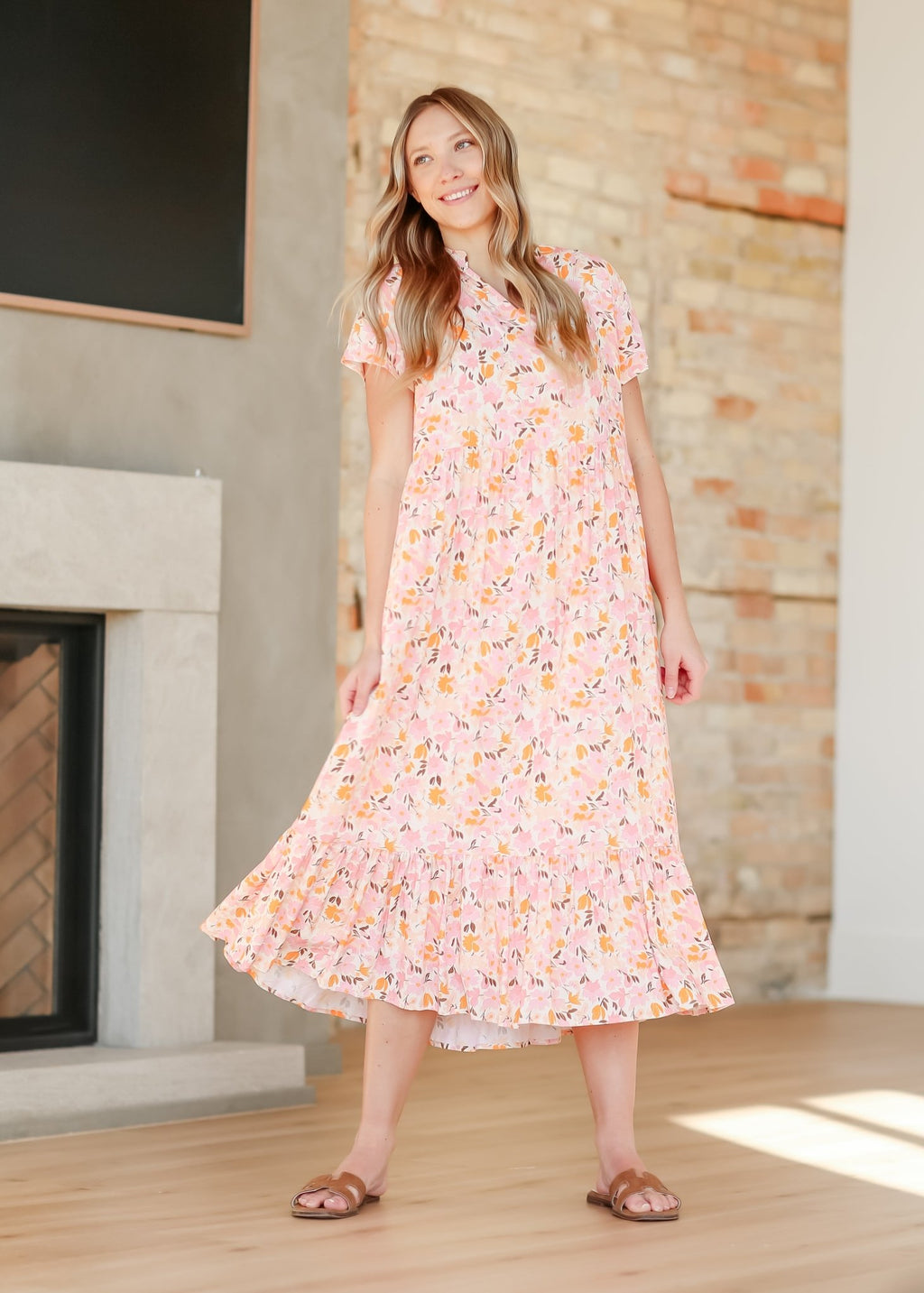 Jaydrien Floral Flutter Sleeve Midi Dress - Two & Gathered