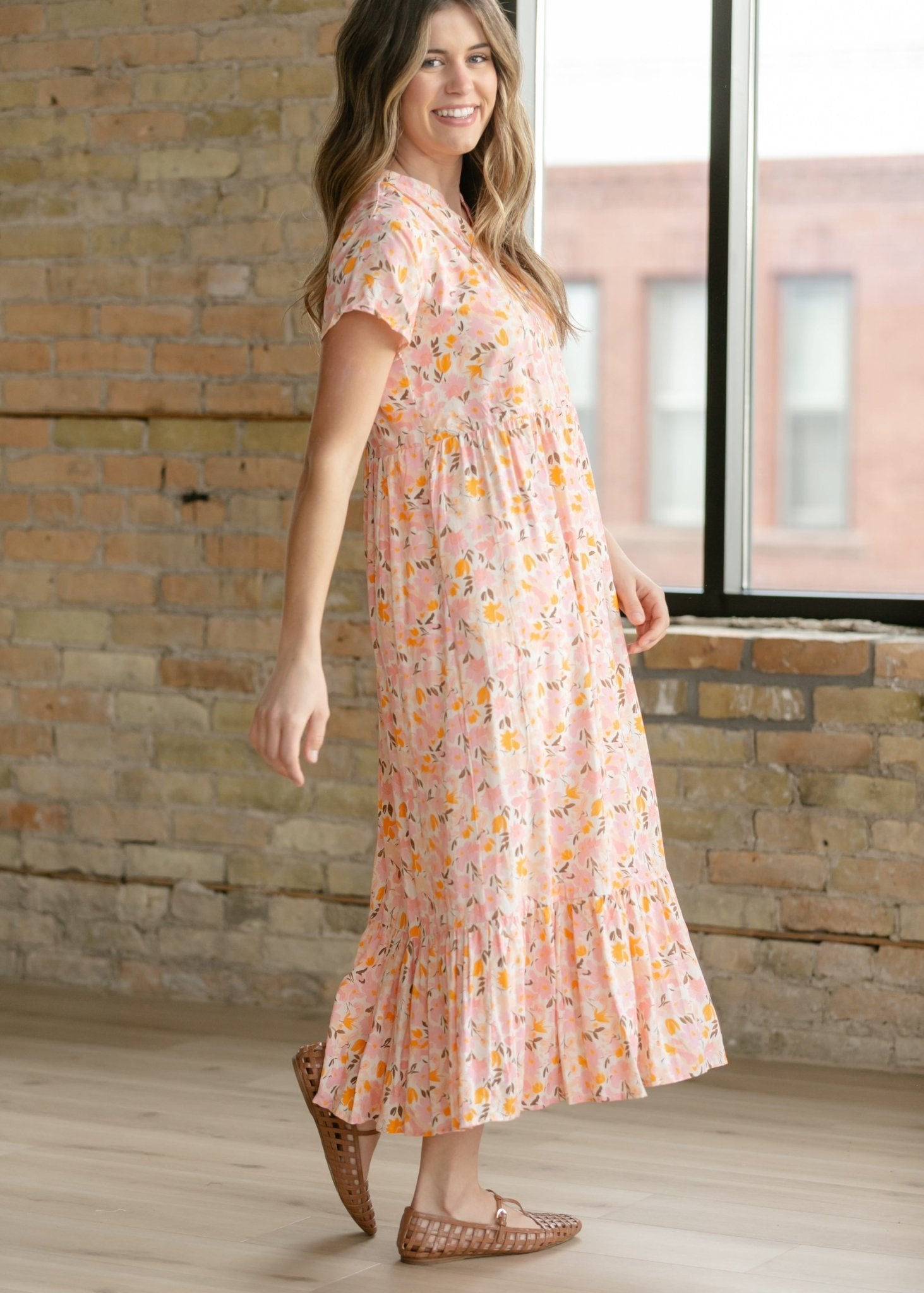 Jaydrien Floral Flutter Sleeve Midi Dress - Two & Gathered