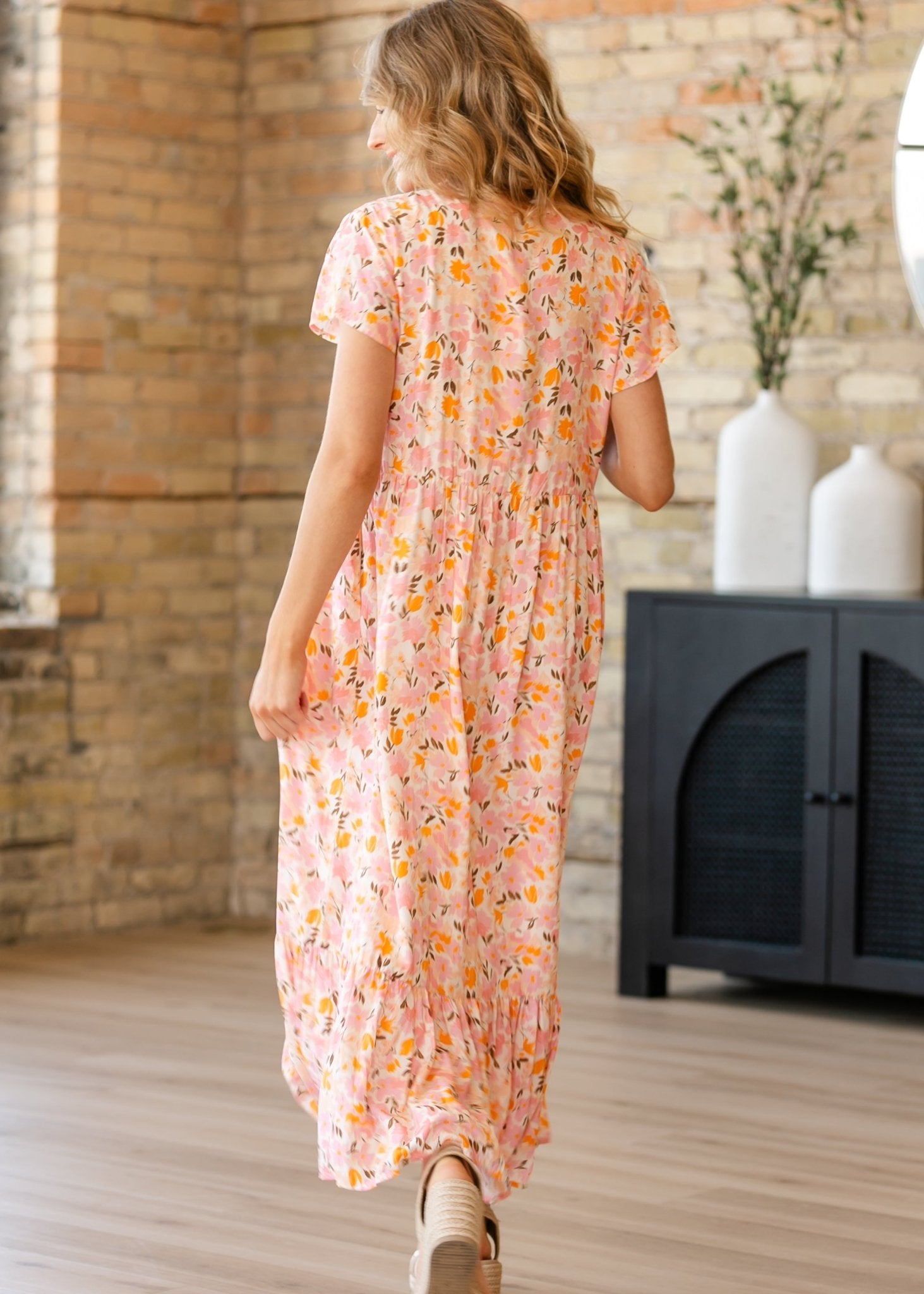 Jaydrien Floral Flutter Sleeve Midi Dress - Two & Gathered