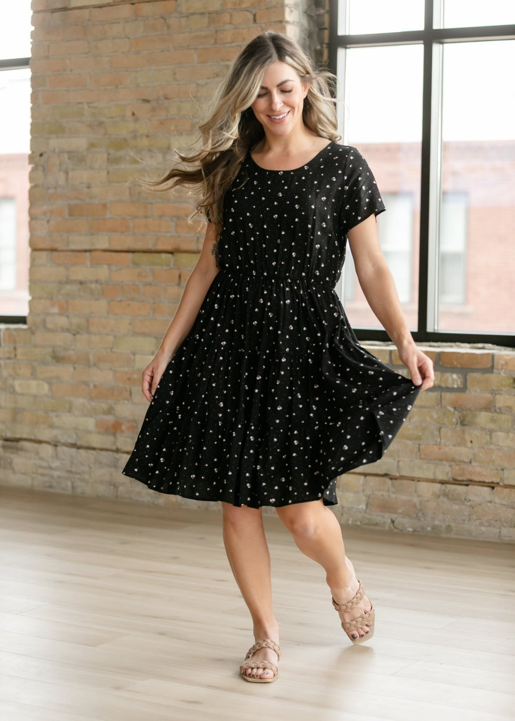 Jenna Floral Knit Short Sleeve Tiered Midi Dress - Two & Gathered