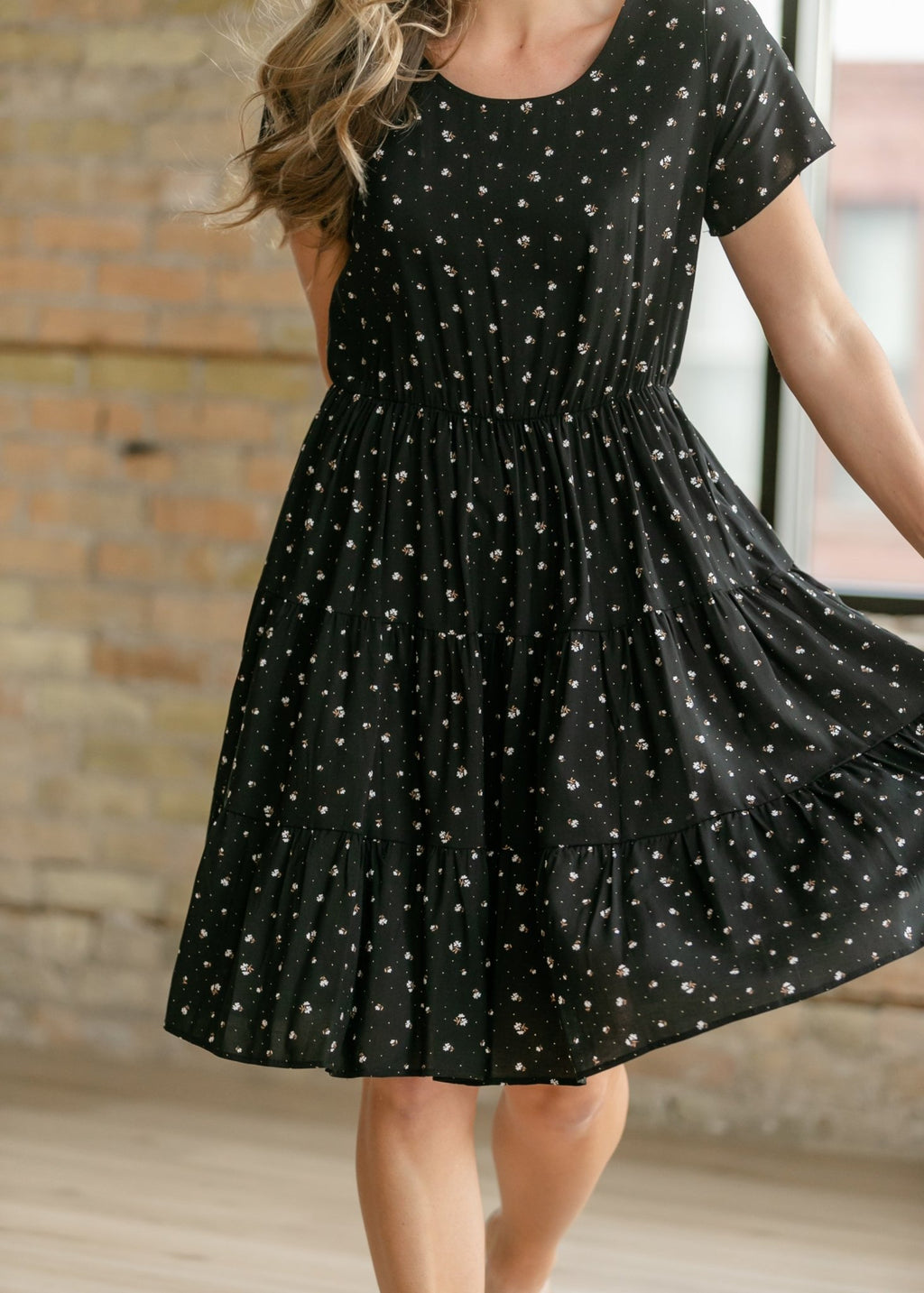 Jenna Floral Knit Short Sleeve Tiered Midi Dress - Two & Gathered