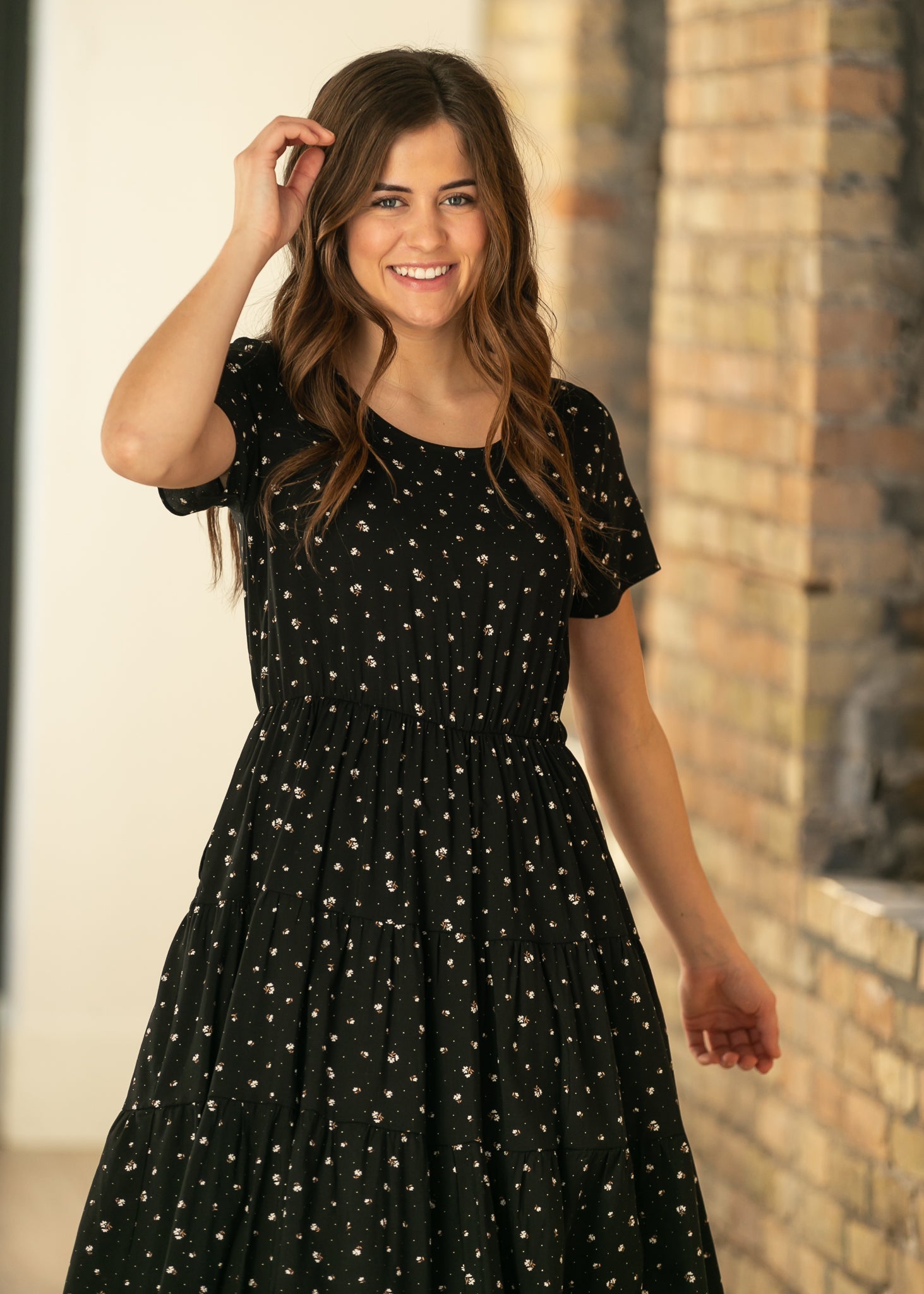 Jenna Floral Knit Short Sleeve Tiered Midi Dress - Two & Gathered