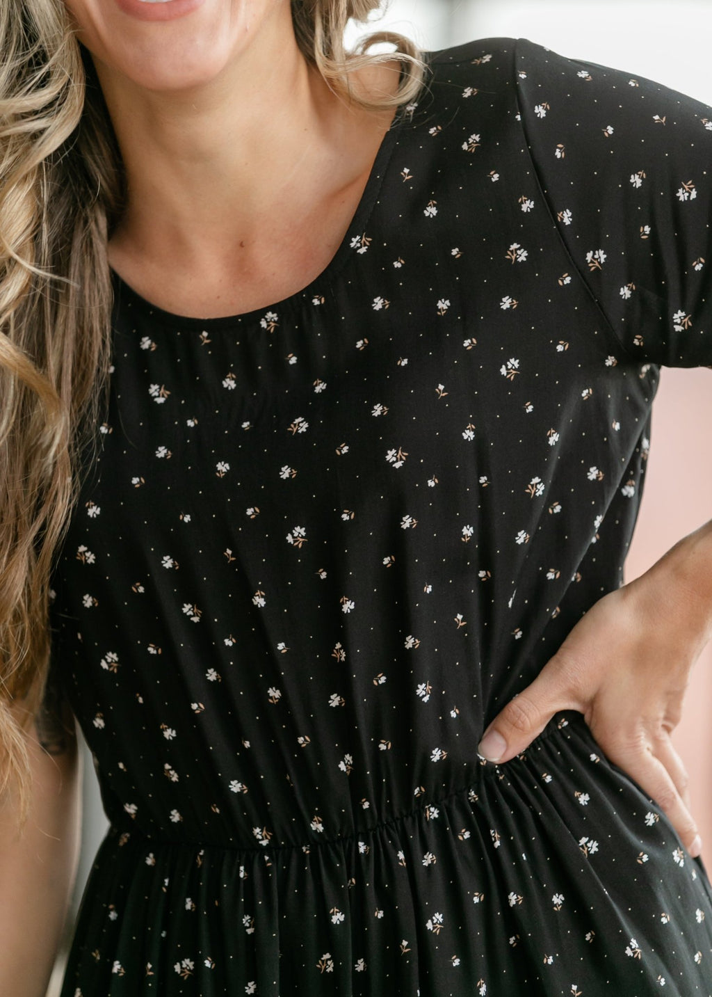 Jenna Floral Knit Short Sleeve Tiered Midi Dress - Two & Gathered