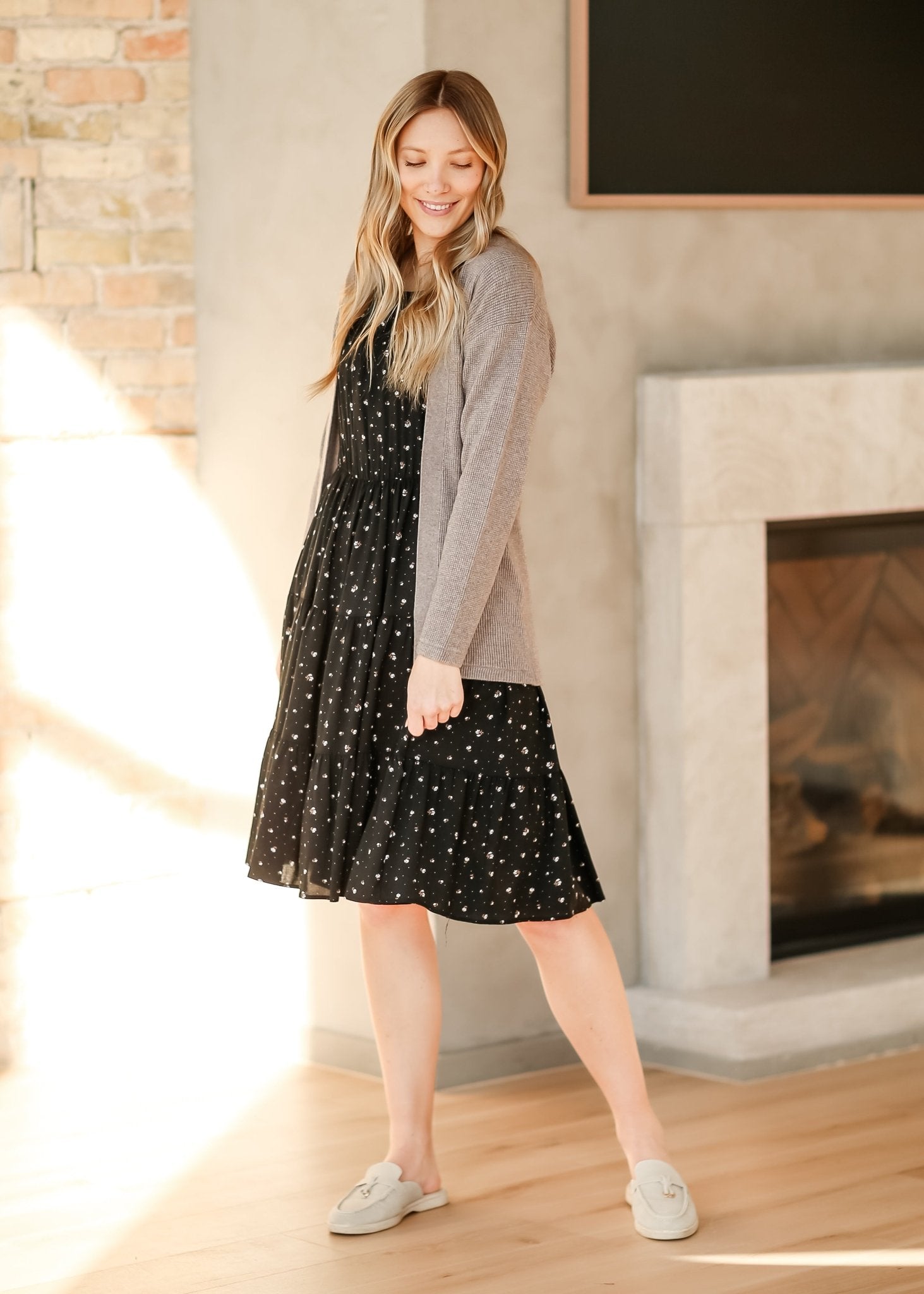 Jenna Floral Knit Short Sleeve Tiered Midi Dress - Two & Gathered