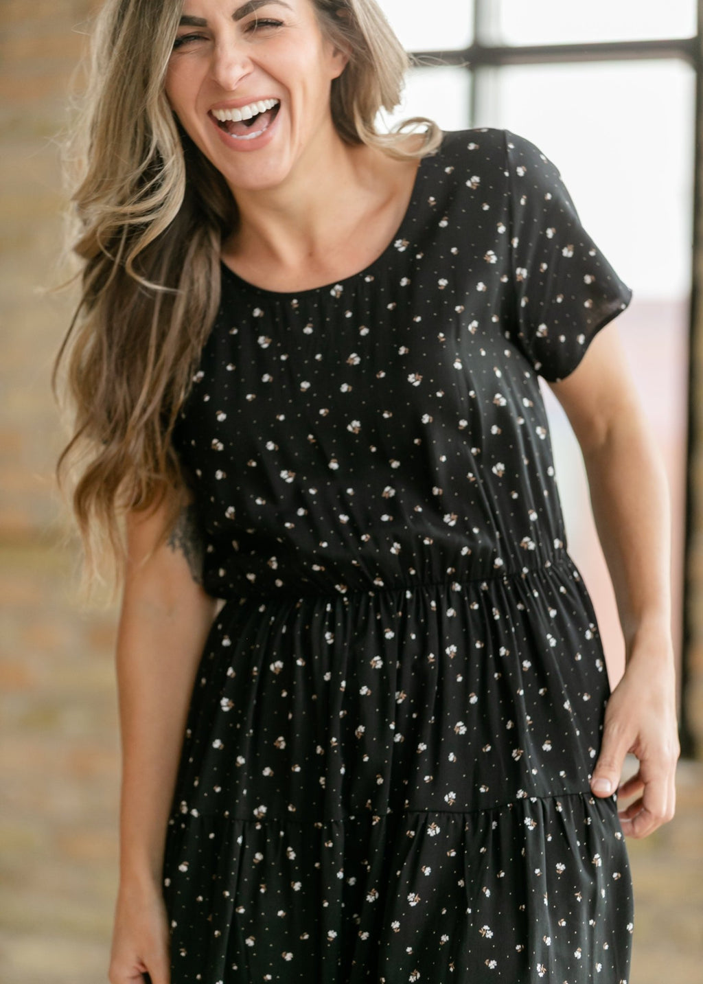 Jenna Floral Knit Short Sleeve Tiered Midi Dress - Two & Gathered