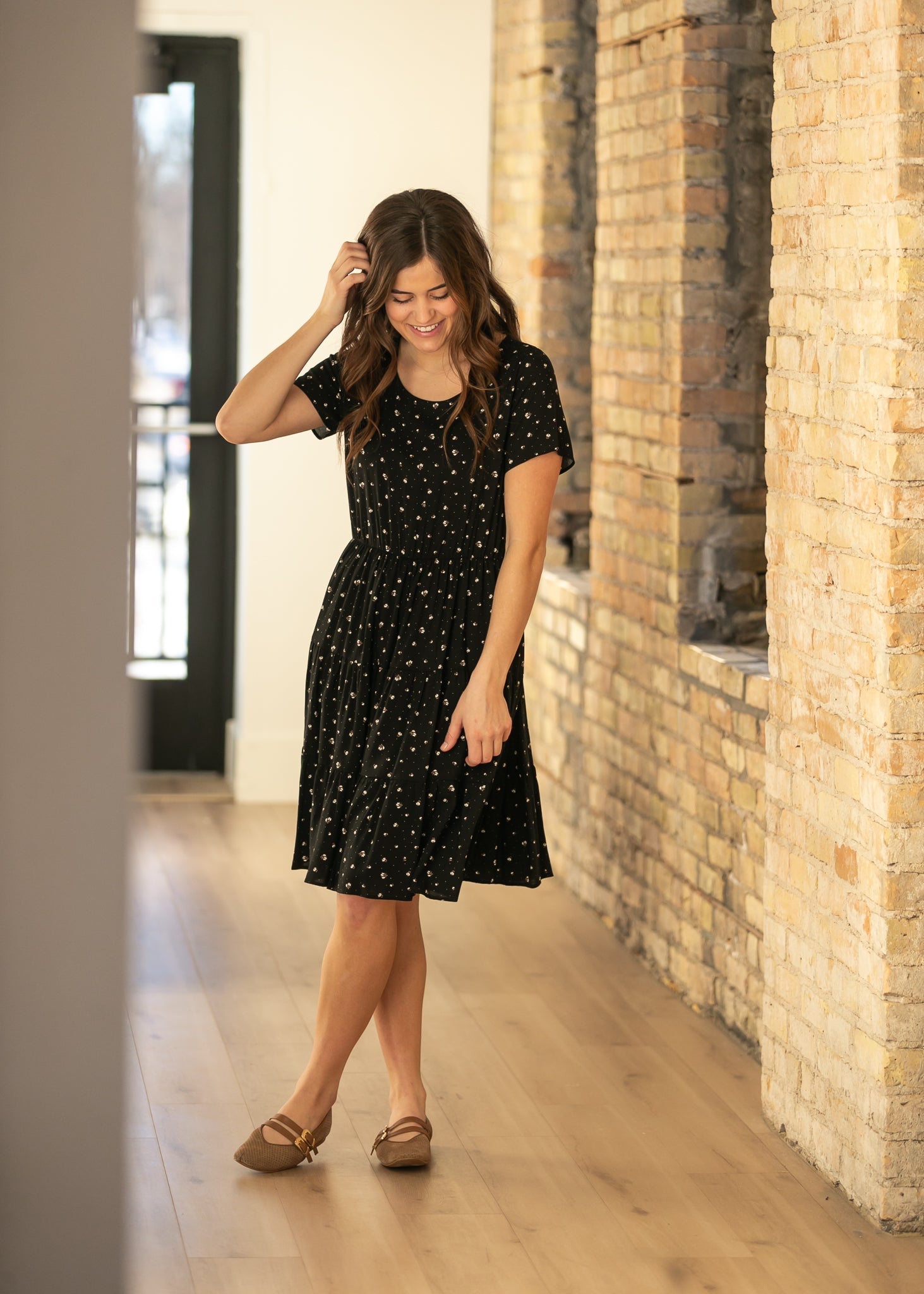 Jenna Floral Knit Short Sleeve Tiered Midi Dress - Two & Gathered
