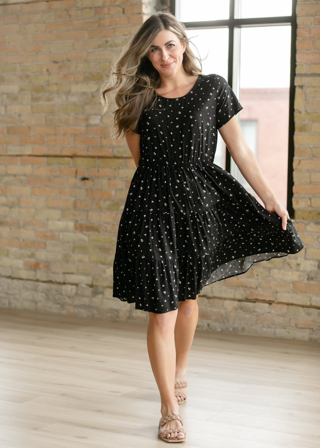 Jenna Floral Knit Short Sleeve Tiered Midi Dress - Two & Gathered