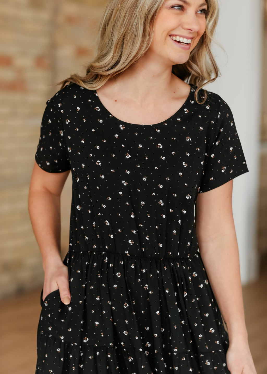 Jenna Floral Knit Short Sleeve Tiered Midi Dress - Two & Gathered