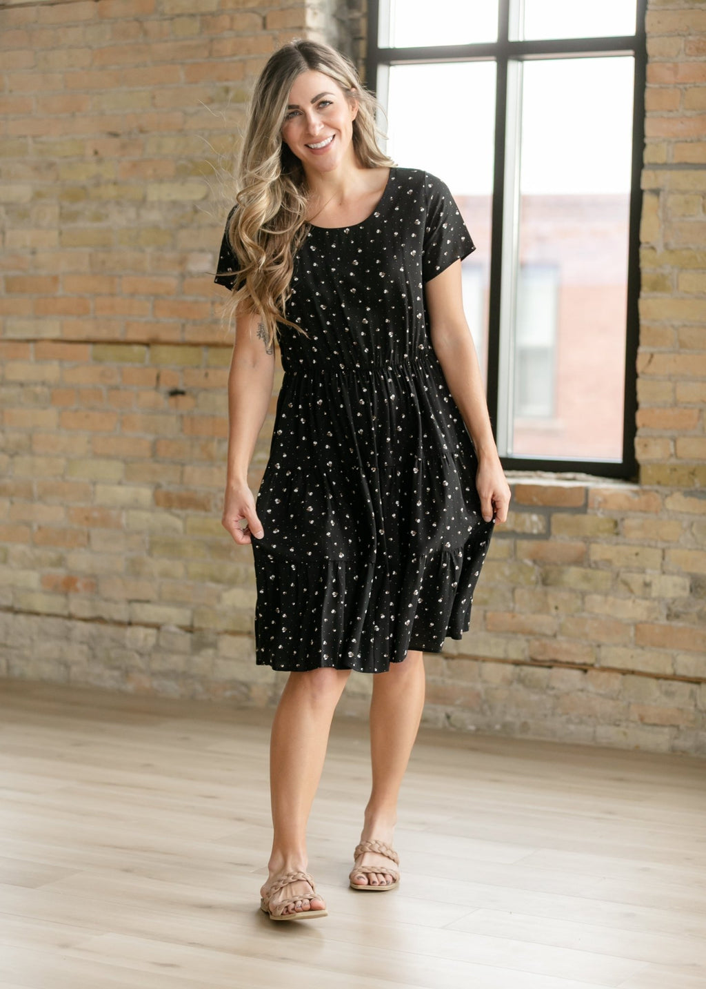 Jenna Floral Knit Short Sleeve Tiered Midi Dress - Two & Gathered