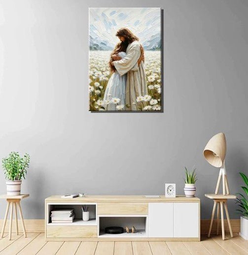 Jesus Hugging Girl Canvas Wall Art - Two & Gathered
