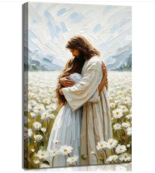 Jesus Hugging Girl Canvas Wall Art - Two & Gathered