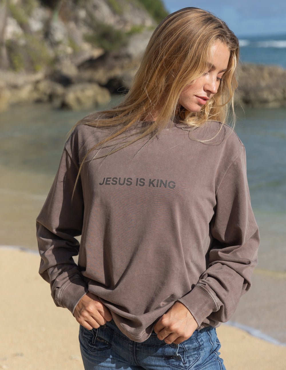 Jesus Is King Brown LS Unisex Tee - Two & Gathered