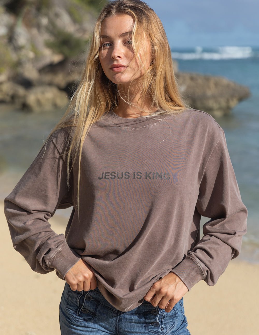 Jesus Is King Brown LS Unisex Tee - Two & Gathered