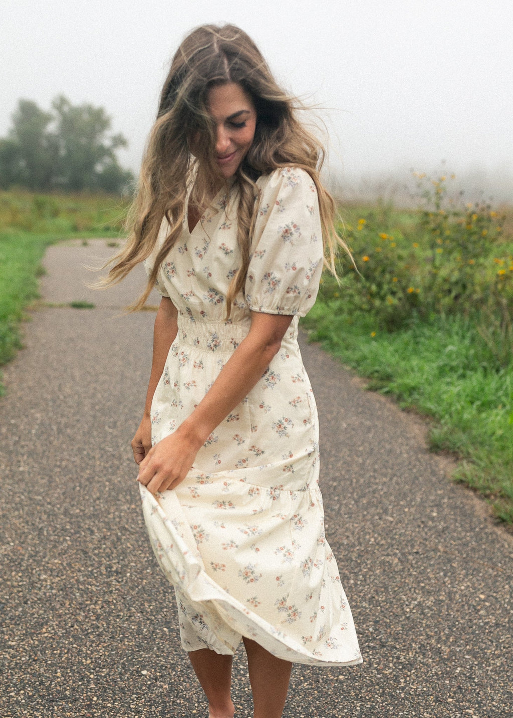 Katrina Half Sleeve Floral Midi Dress - Two & Gathered
