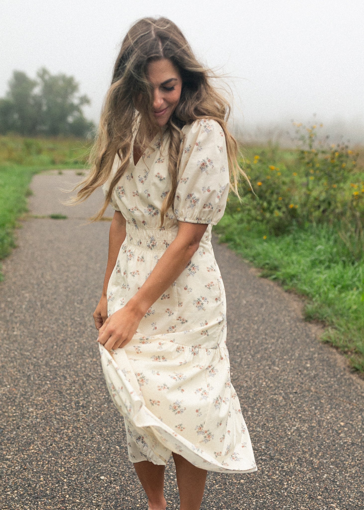 Katrina Half Sleeve Floral Midi Dress - Two & Gathered