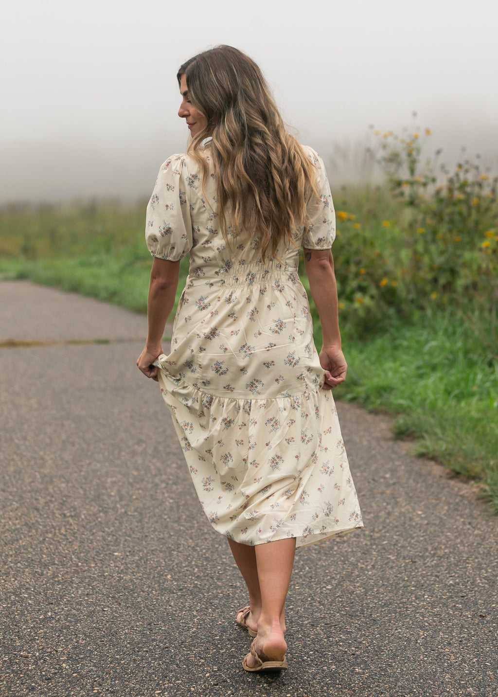Katrina Half Sleeve Floral Midi Dress - Two & Gathered