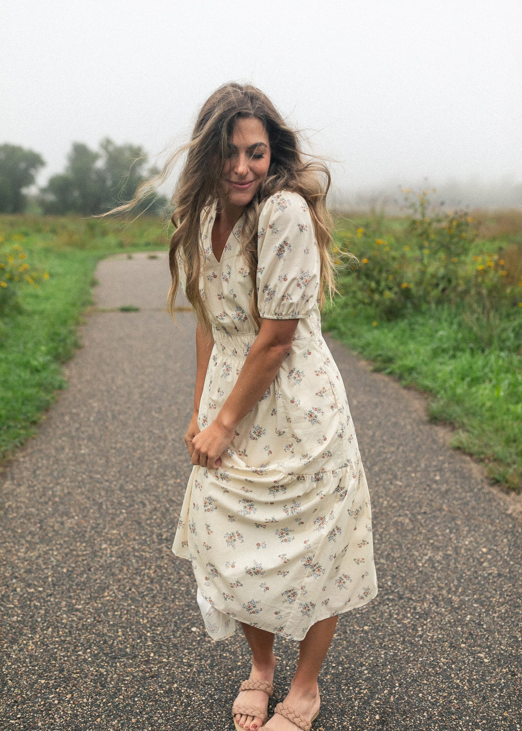 Katrina Half Sleeve Floral Midi Dress - Two & Gathered