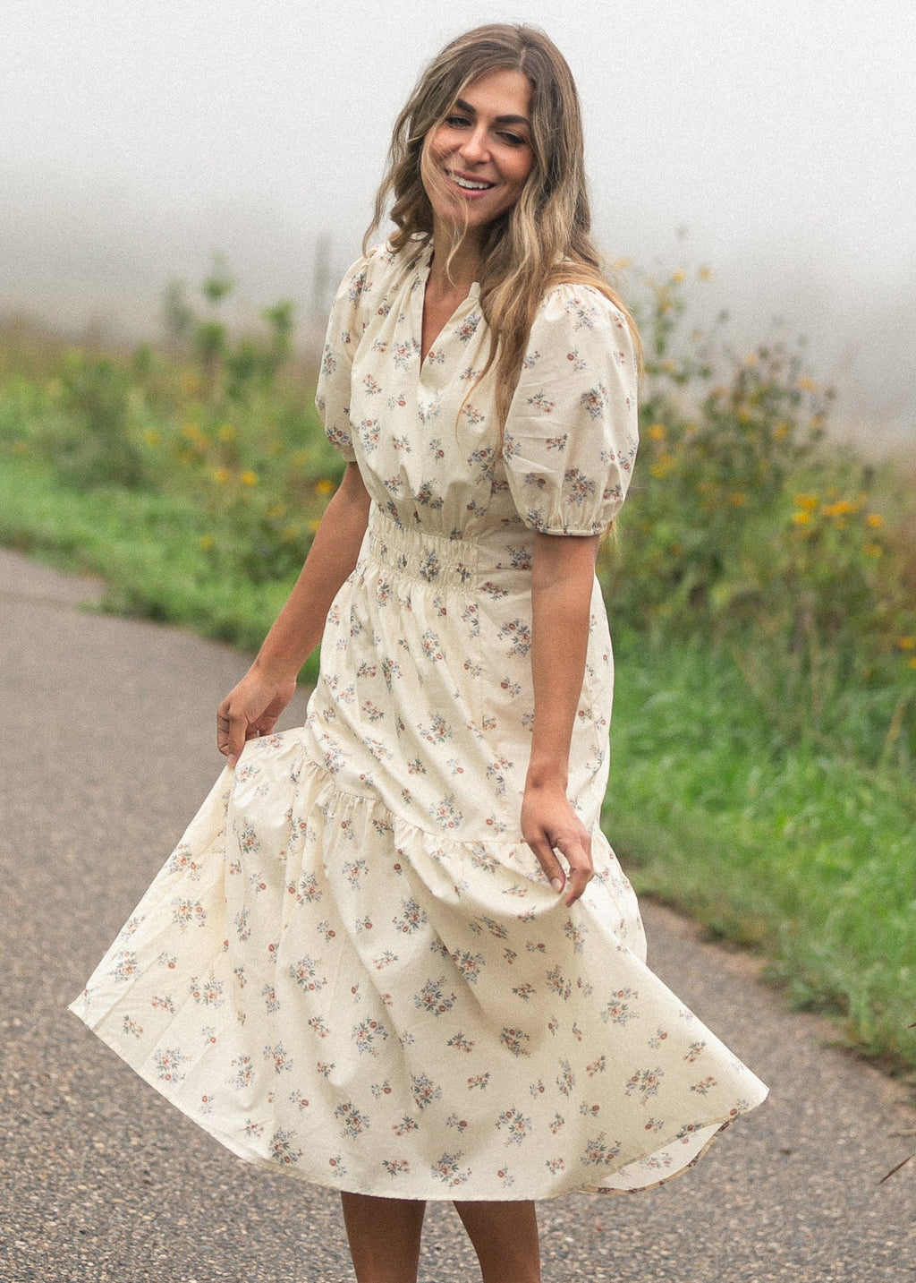 Katrina Half Sleeve Floral Midi Dress - Two & Gathered