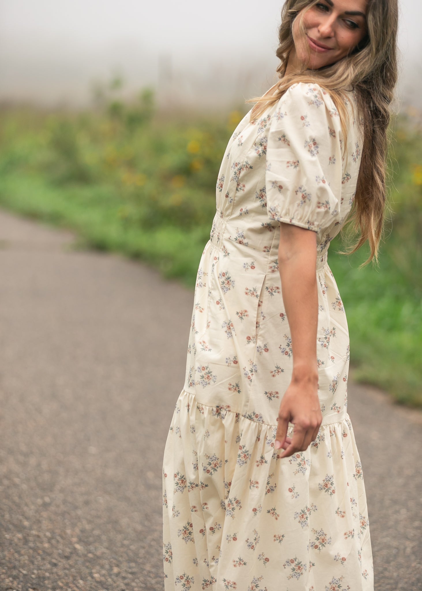 Katrina Half Sleeve Floral Midi Dress - Two & Gathered