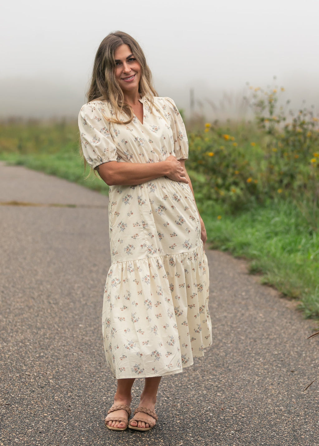 Katrina Half Sleeve Floral Midi Dress - Two & Gathered