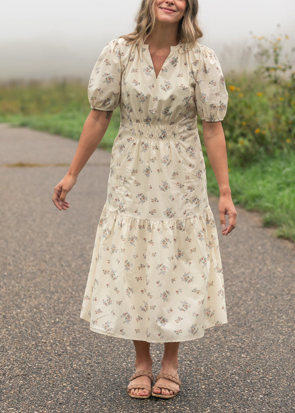 Katrina Half Sleeve Floral Midi Dress - Two & Gathered