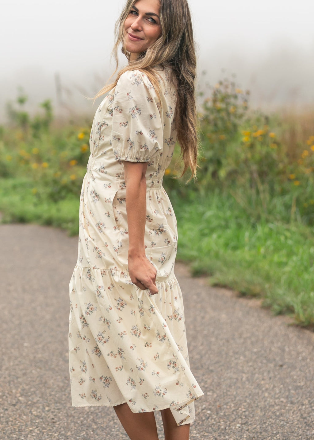 Katrina Half Sleeve Floral Midi Dress - Two & Gathered