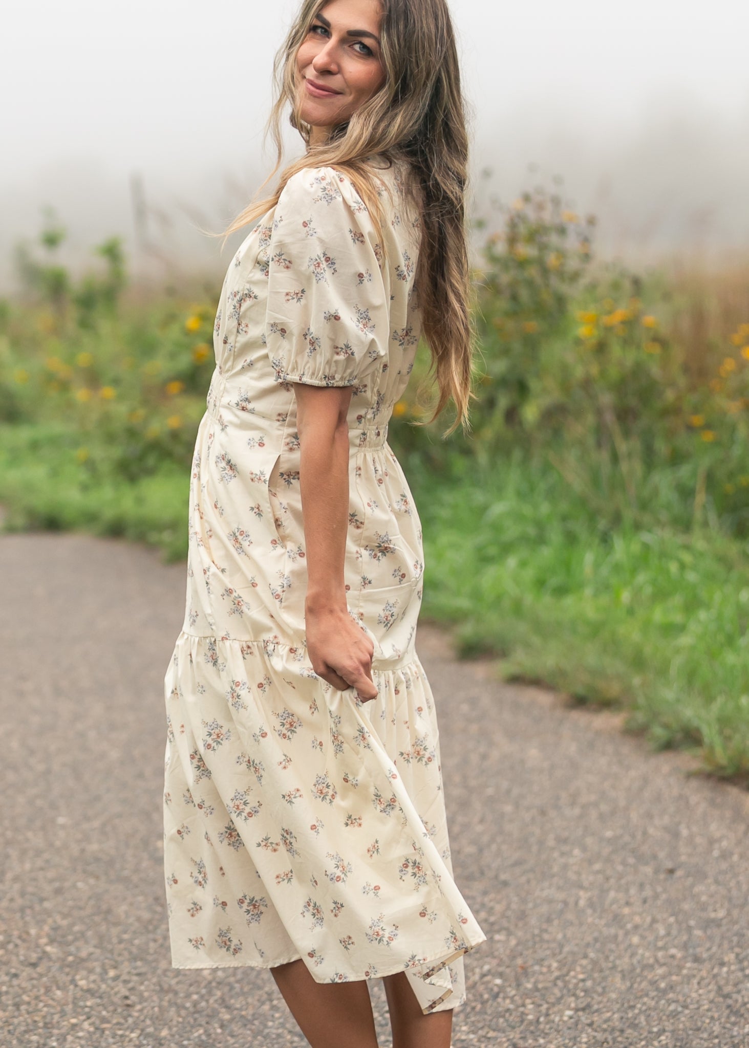 Katrina Half Sleeve Floral Midi Dress - Two & Gathered