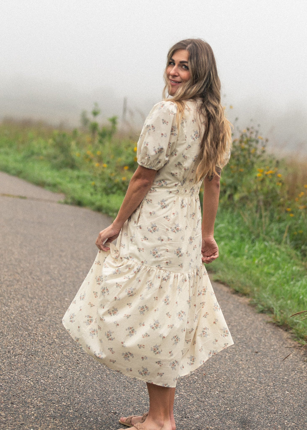 Katrina Half Sleeve Floral Midi Dress - Two & Gathered