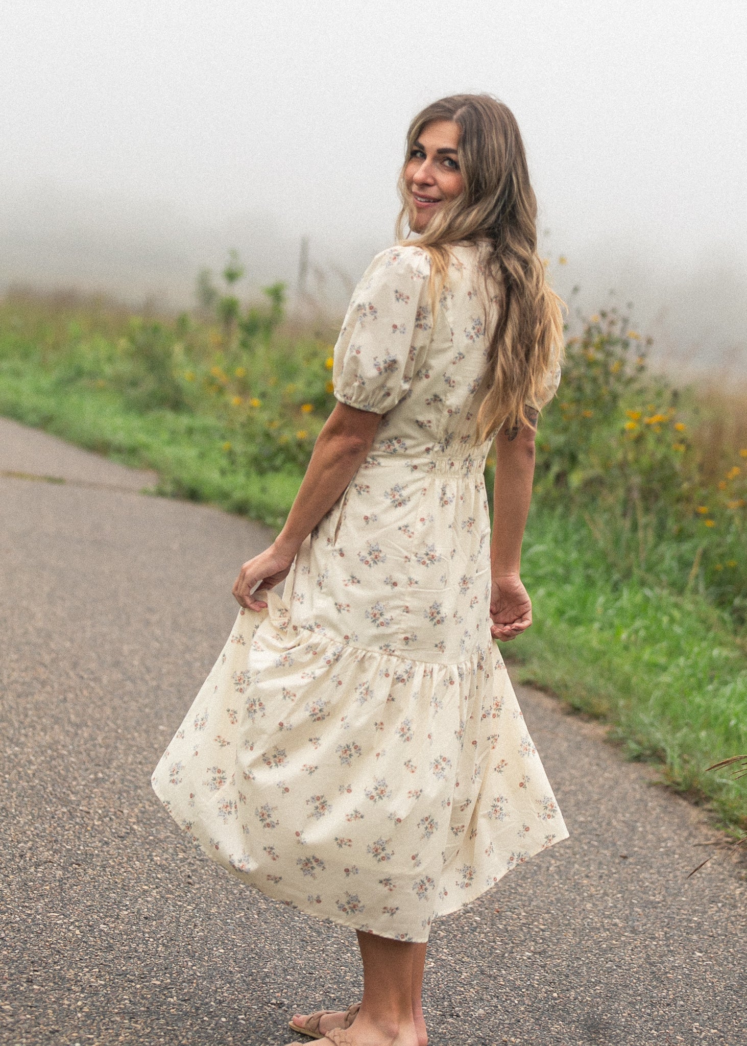 Katrina Half Sleeve Floral Midi Dress - Two & Gathered