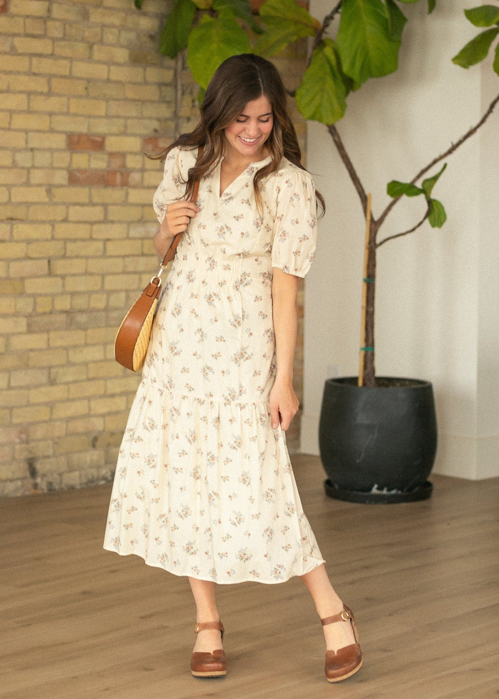 Katrina Half Sleeve Floral Midi Dress - Two & Gathered