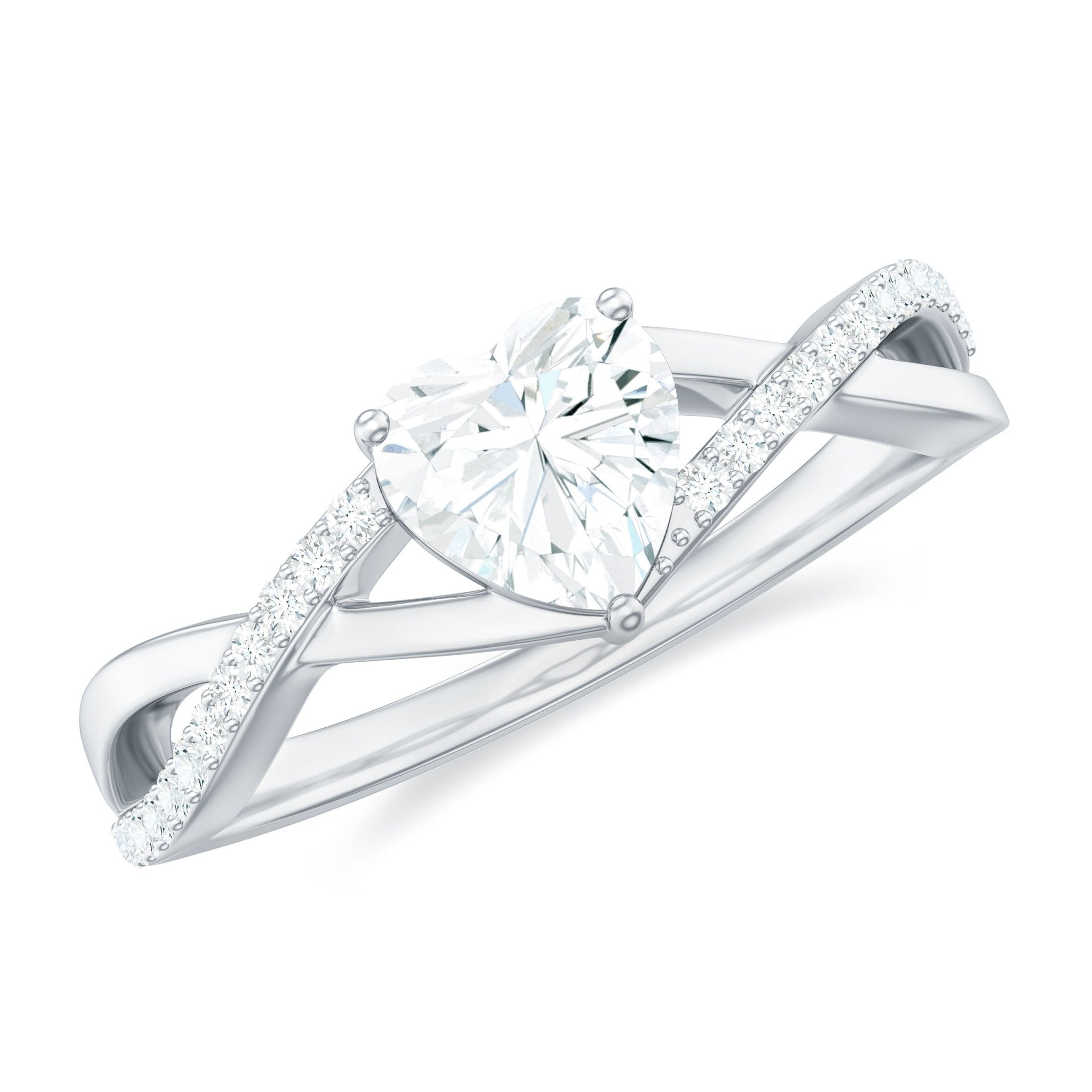 Lab Created Diamond Heart Crossover Engagement Ring - Two & Gathered