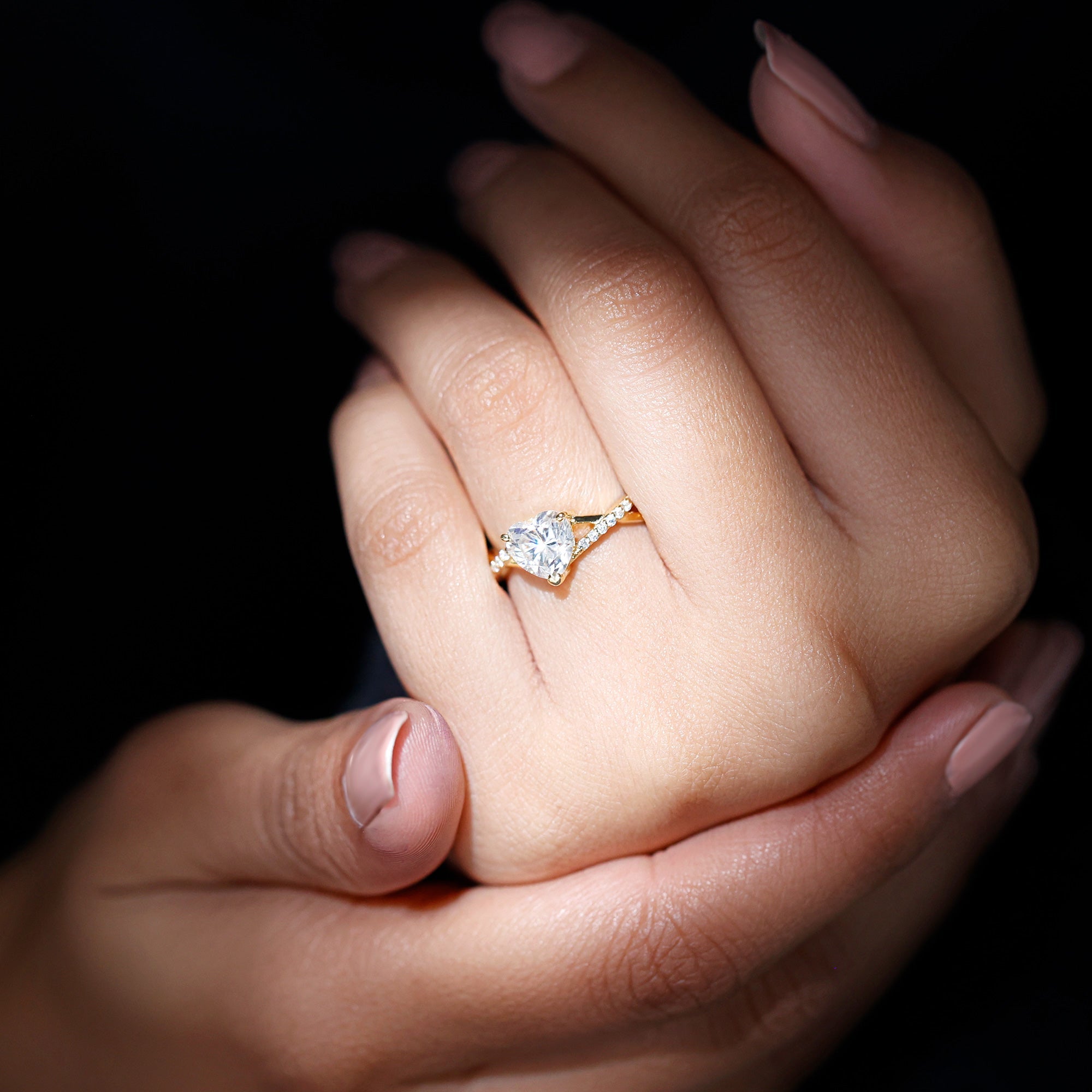 Lab Created Diamond Heart Crossover Engagement Ring - Two & Gathered