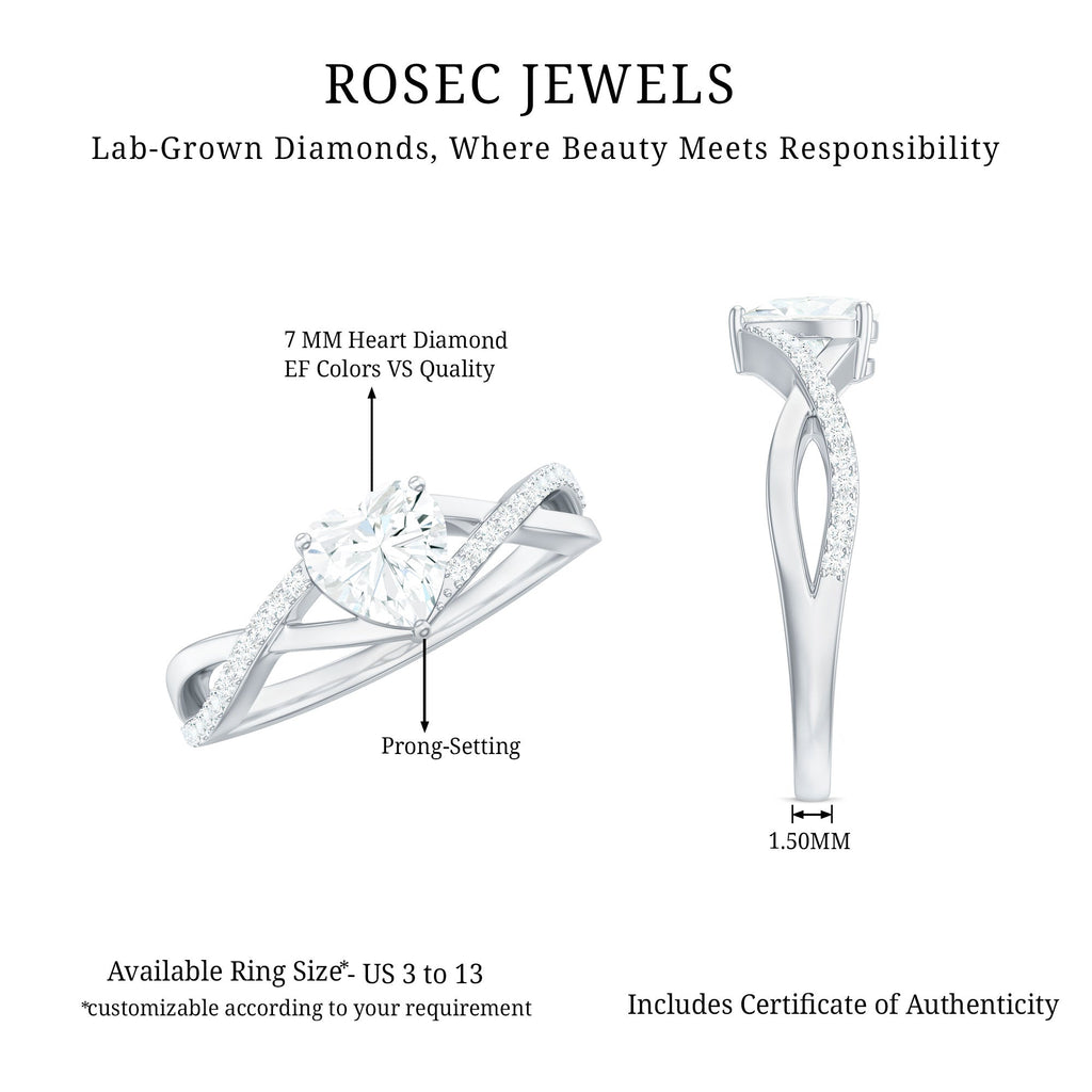 Lab Created Diamond Heart Crossover Engagement Ring - Two & Gathered
