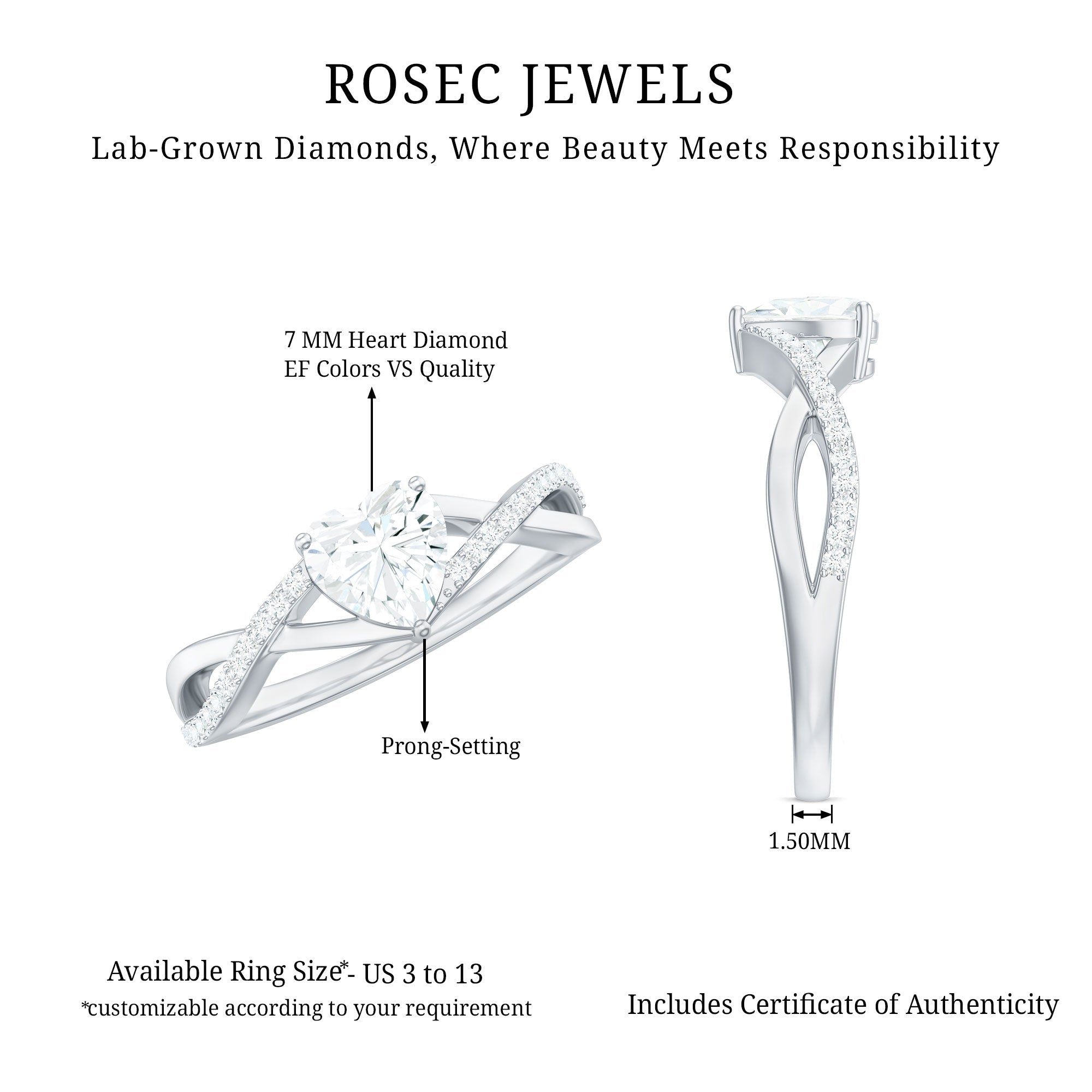 Lab Created Diamond Heart Crossover Engagement Ring - Two & Gathered