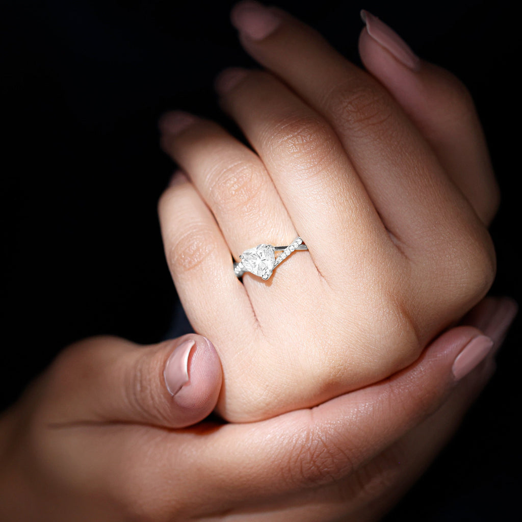 Lab Created Diamond Heart Crossover Engagement Ring - Two & Gathered
