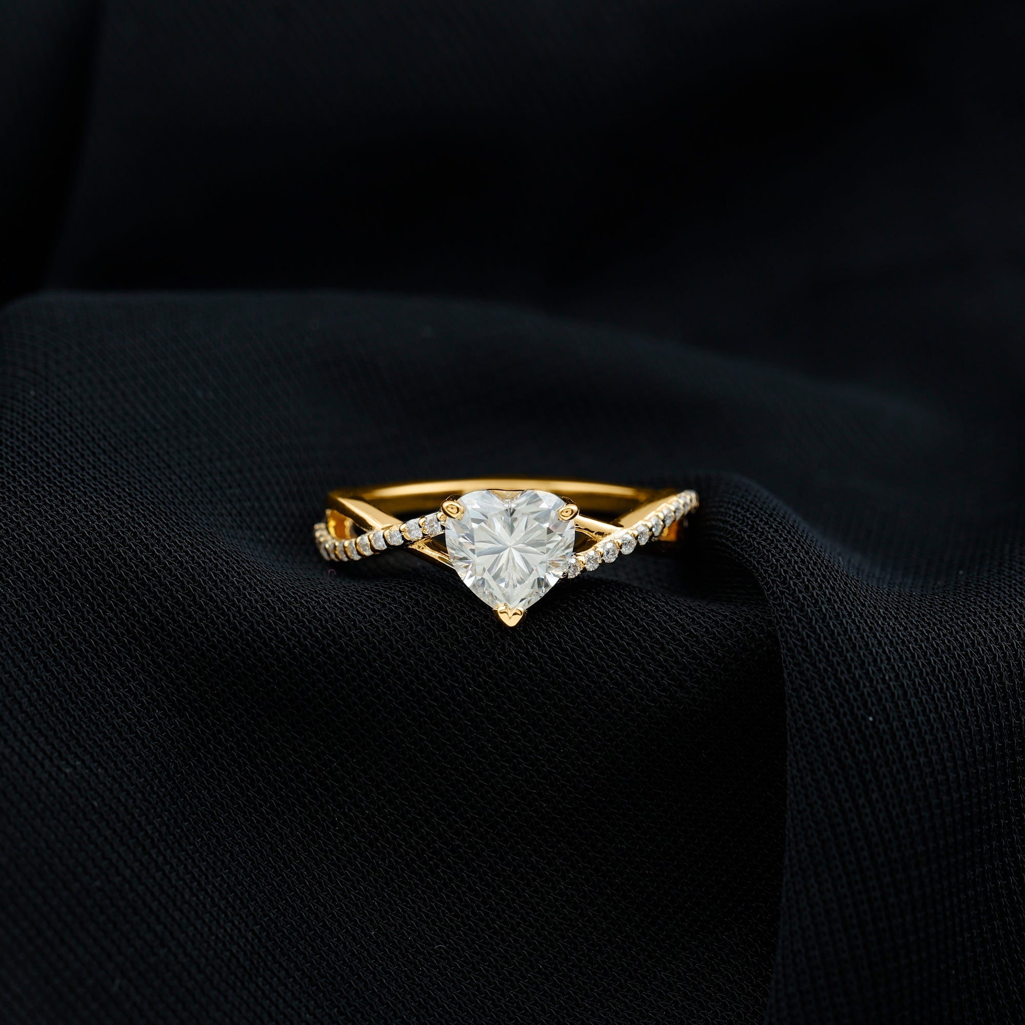 Lab Created Diamond Heart Crossover Engagement Ring - Two & Gathered