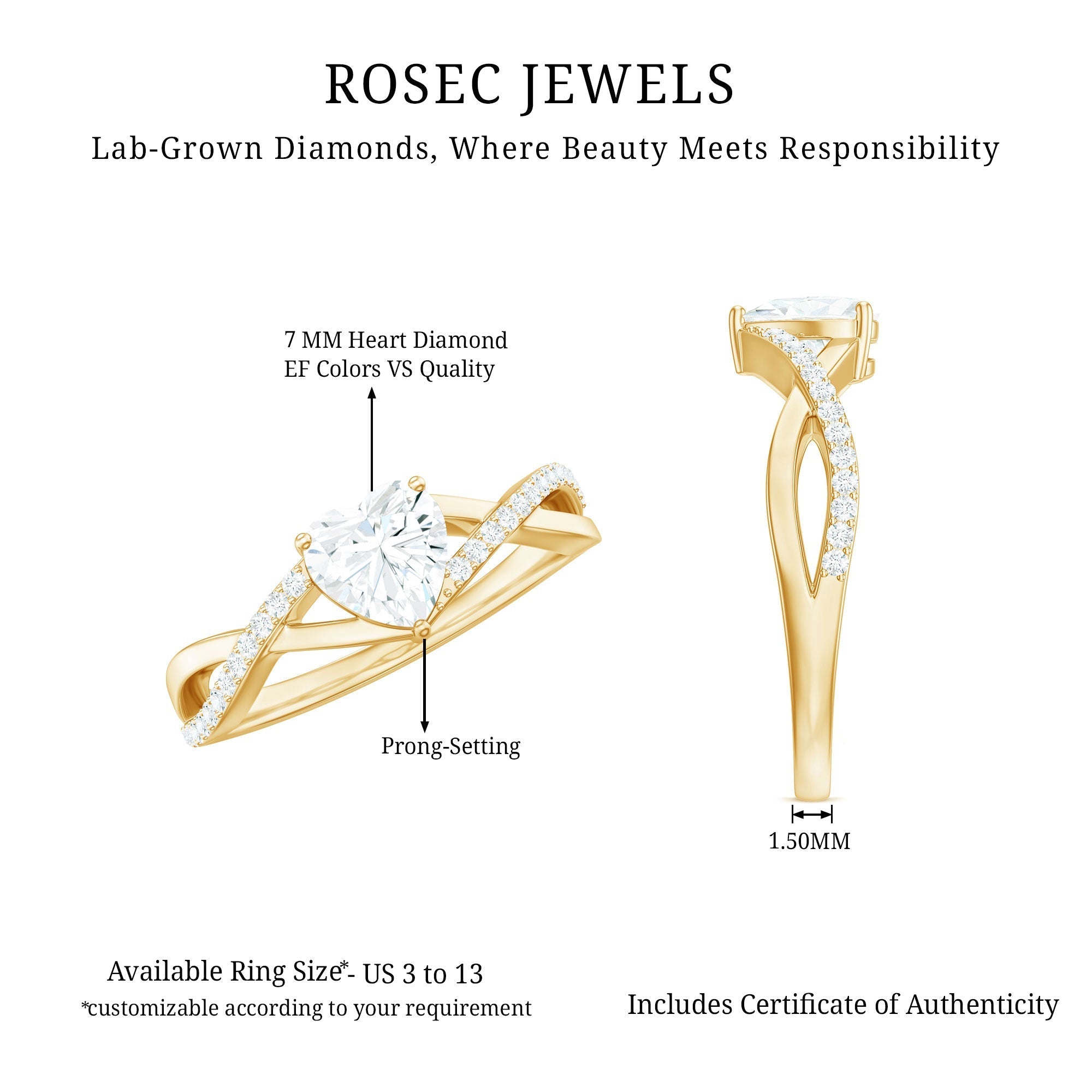 Lab Created Diamond Heart Crossover Engagement Ring - Two & Gathered