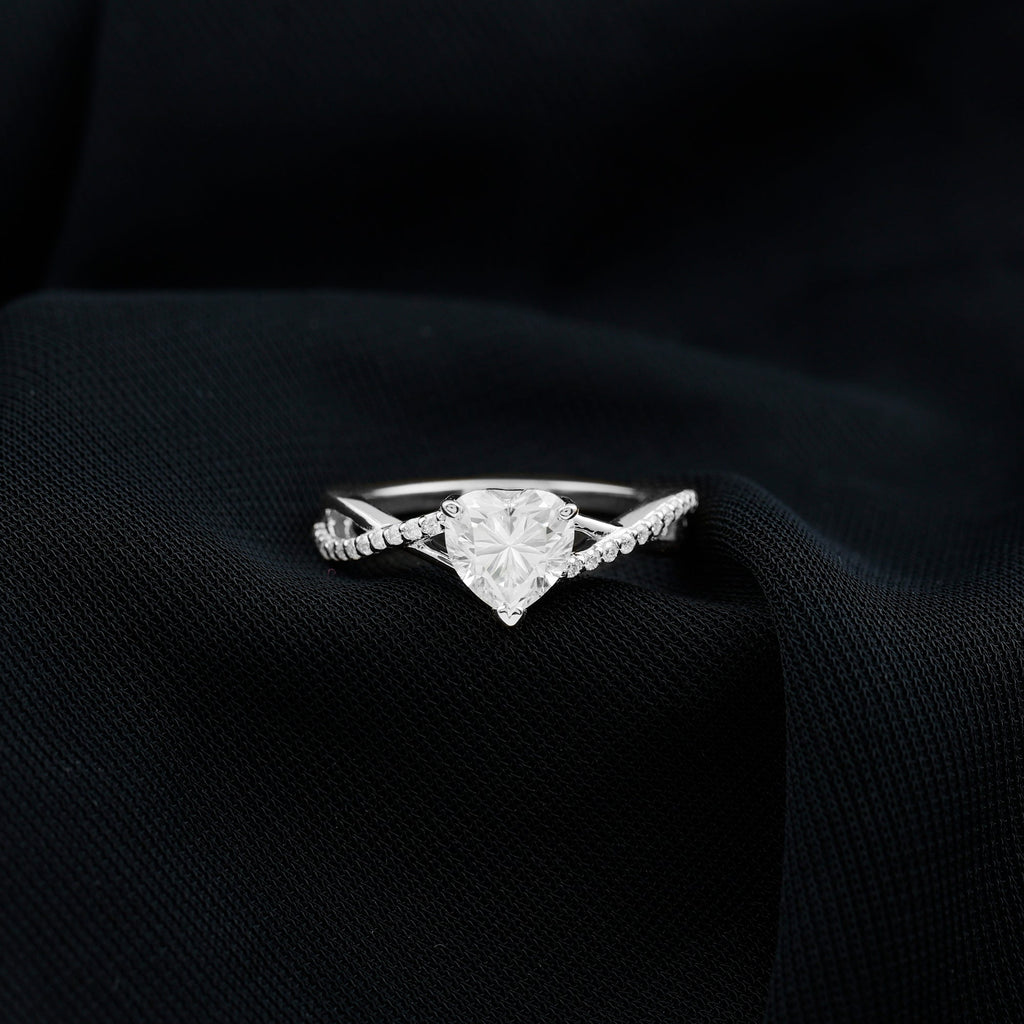 Lab Created Diamond Heart Crossover Engagement Ring - Two & Gathered