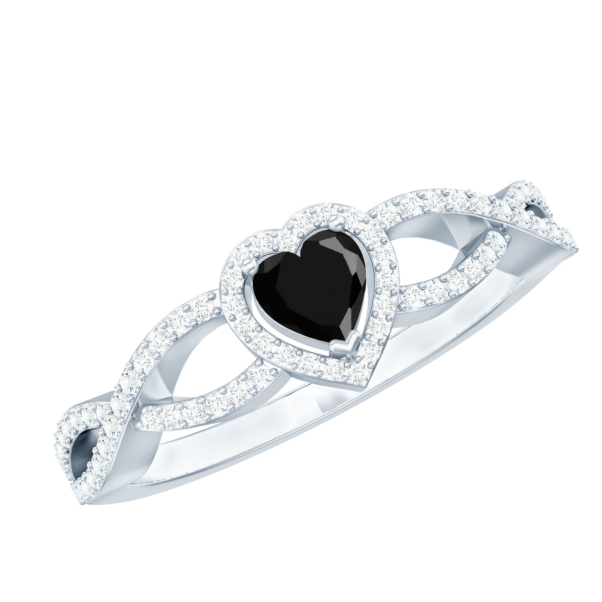 Lab Grown Black Diamond Heart Engagement Ring with Criss Cross Shank - Two & Gathered