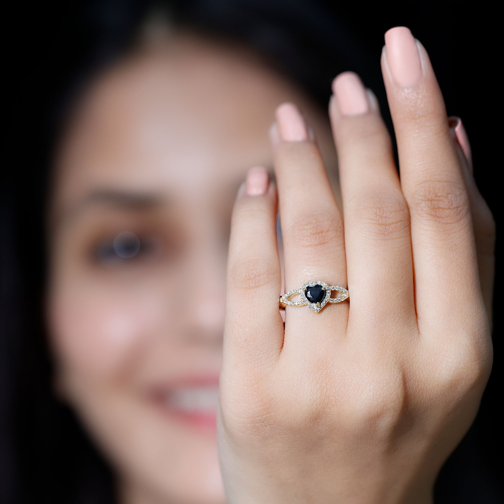 Lab Grown Black Diamond Heart Engagement Ring with Criss Cross Shank - Two & Gathered